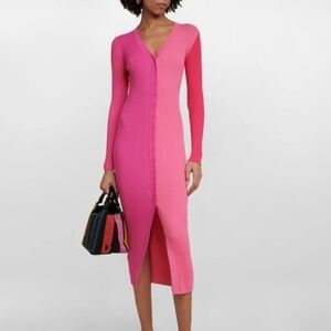 STAUD Shoko Pink Ribbed Midi Dress